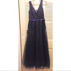Navy Evening Gown Long | Tulle